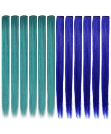 Shop 21-Inch Shkjchp Colored Clip-In Hair Extensions - Vibrant Blue & Dark Turquoise Highlights for Girls | 12PCS Party Hair Accessories - Buy Online on GoSupps.com