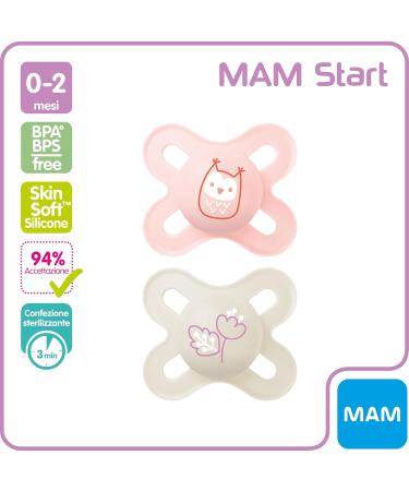 Mam Start Nano Pacifier Set - 2 Silicone Pacifiers with Holder for 0-2 Months - Pink - International Shipping Available - Buy Online on GoSupps.com