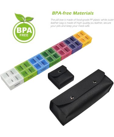 VOFOON Travel Pill Organizer - 4 Times a Day Weekly Medicine Case for Vitamins & Supplements - 7x4 Compartments - Black - Buy Online on GoSupps.com
