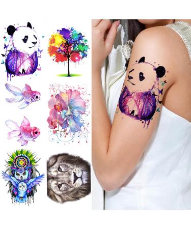 8 Sheets Colorful Fish Panda Owl Temporary Tattoo Sticker Waterproof Long Last Fake Tattoo for Kids Women