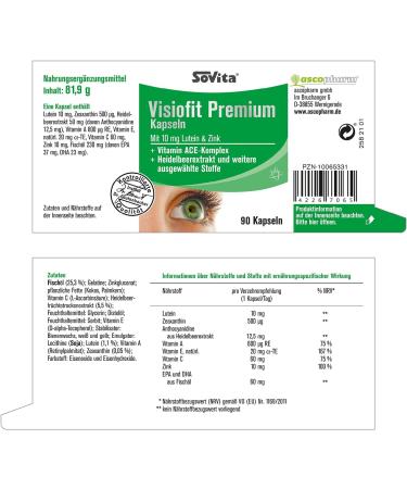 Sovita Visiofit Premium Capsules with Zinc & Lutein | 90 Count | Eye Health Food Supplement | International Shipping - Buy Online on GoSupps.com