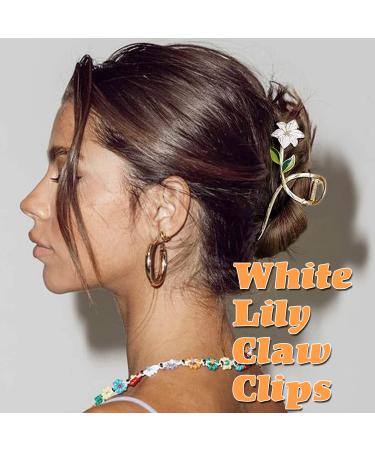 2 Pcs White Lily and Pink French Bell Orchid Flower Hair Clips for Women and Girls - Metal Alloy Hair Accessories - Buy Online on GoSupps.com