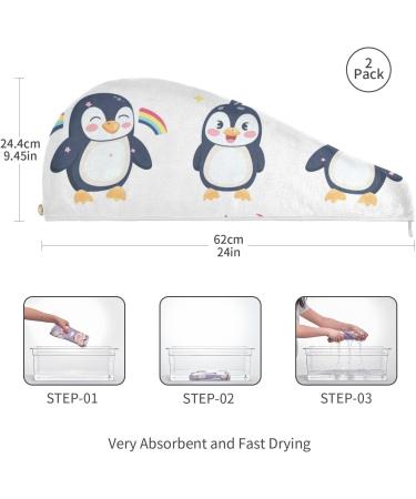 Small Lovely Penguins Hair Towel 2 Pack - Super Absorbent Quick Dry Hair Turbans for Women & Girls | Perfect Hair Drying Solution - Buy Online on GoSupps.com