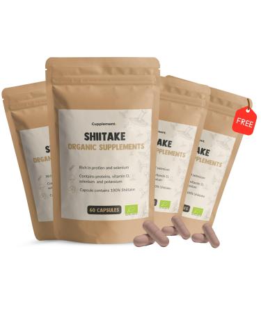 Cupplement - 4 Bags Shiitake 60 Capsules - Free Pill Box - Organic Mushroom - Scoop Free - Mushroom Spurs - Superfood - Shitake - No Extract or Powder - Lentinula Edodes