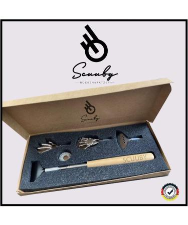 SCUUBY 6-Part Back Scratcher - Premium Stainless Steel & Bamboo Extendable with Interchangeable Attachments - Buy Online on GoSupps.com