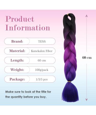 Tess Braids Extensions 60 cm - 3 Pack Jumbo Kanecalon Ombre Hair Braids for Box Braids - Black/Purple 100g per Bundle - Buy Online on GoSupps.com