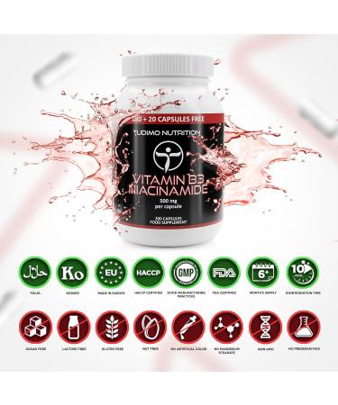 Vitamin B3 Flush-Free Capsules 500mg - 200 Pieces | High-Dose Niacinamide Tablets for Optimal Health | 6+ Month Supply - Buy Online on GoSupps.com
