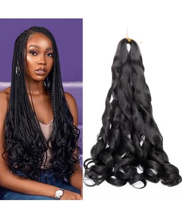 8 Packs French Curl Braiding Hair 24 Inch Curly Braiding Hair Pre Stretched Crochet Hair for Black Women Black Braiding Hair with Curly Ends Hair Extensions (24 Inch 1B) 24 Inch 1B