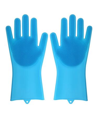 MBNVBNM Cleaning gloves Convenient Household Kitchen Scrubber Silica Gel Cleaning Gloves Dishwashing Gloves Household Heat Resistance (Color : Sky Blue Size : Medium)