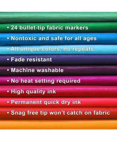 Fabric Markers Set (24 Pens) Non-Toxic, Machine Washable - Individual Colors, Bullet Tip - Ideal for Clothes, Jeans, Shirts - Buy Online on GoSupps.com