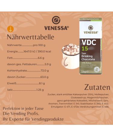  Venessa Venessa VDC 9 Drinking Chocolate 5 x 1 kg 9% premium cocoa and milk cocoa powder for vending machines lightly sweetened pleasant - Buy Online on GoSupps.com