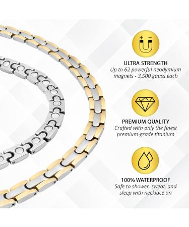 Magnetrx Titan Magnetic Therapy Necklace - Natural Pain Relief for Back Shoulder Headaches & Migraines - 19.25 Inch Silver & Gold Design - Buy Online on GoSupps.com