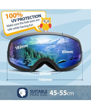 LOEO Kids Ski Goggle - Black with Red Silver Lens | Ski Goggles for Kids Youth Teens Boys and Girls 5-14 - Buy Online on GoSupps.com