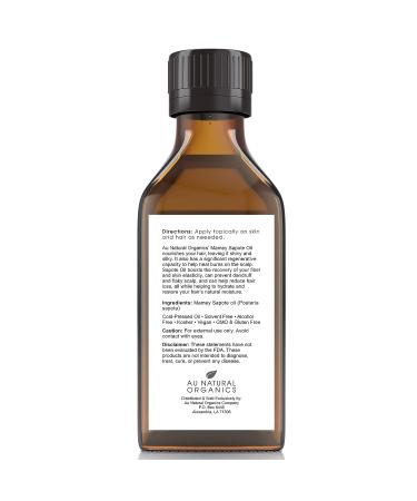 Au Natural Organics Mamey Sapote Oil - Cold Pressed Extra Virgin Moisturizer | Skin, Face, Body & Hair | Unrefined, Non-GMO, Food Grade | 3.4oz/100ml - Buy Online on GoSupps.com