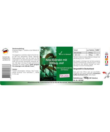 Kelp Extract with Iodine 300mcg | 1-Year Supply | 360 Vegan Tablets | High Dose | Vitamintrend  - Buy Online on GoSupps.com