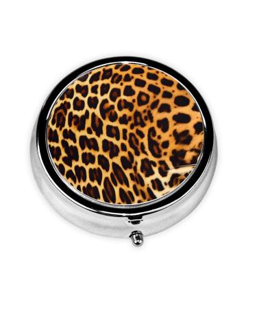 Stripes On Leopardsround Pill Box 3 Compartments Round Pill Box Organizer for Purse Or Pocket Portable Travel Pill Box