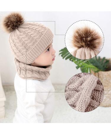 Yinuoday Toddler Baby Knit Hat Scarf Set | Winter Warm Beanie Cap with Circle Loop Scarf Neckwarmer in Beige - 2PCS - Buy Online on GoSupps.com