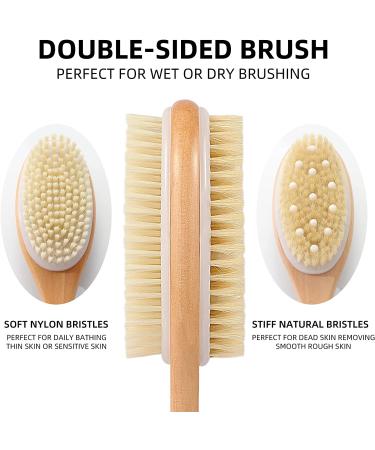 Wonderwin Double-Sided Wooden Body Brush with Soft and Stiff Bristles | Back Scrubber for Shower | Exfoliating & Softening Skin | Dry & Wet Brushing | Includes Exfoliating Gloves & Non-Slip Rubber - Buy Online on GoSupps.com