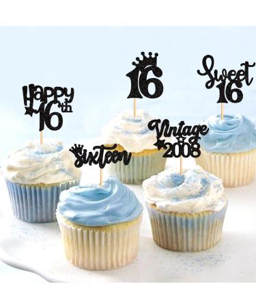 Ercadio 30 Pack Sweet 16 Cupcake Toppers Black Glitter Vintage 2008 Cupcake Picks Happy 16th Sixteen Happy Birthday Cupcake Toppers for 16th Birthday Party Cake Decoration Supplies A-vintage Black - Buy Online on GoSupps.com