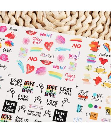 Gay Pride Nail Art Stickers - 12 Sheets Water Transfer Decals for Valentines Day Manicure Decor - LGBT Love Slogan Designs for Women and Girls - Buy Online on GoSupps.com