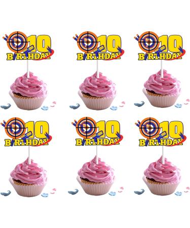 18pcs Rubber Gun Cupcake Toppers 10 for Boys Girls 10th Birthday Dart War Theme Party Supplies Bullet Target Gun Tenth Birthday Cake Decorations - Buy Online on GoSupps.com