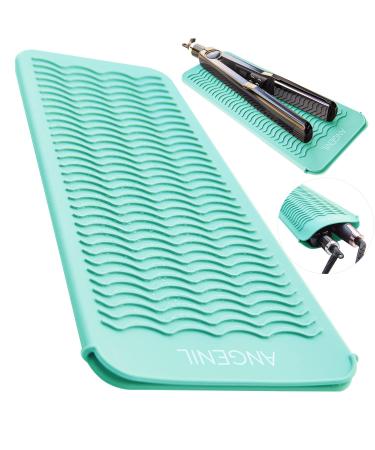 ANGENIL Heat Resistant Silicone Mat Pouch for Cordless Flat Iron Hair Straighteners and Curlers in One Hair Straightener Brush Hairdryer Curling Iron Wand Tongs Gifts for Women Food Grade Green
