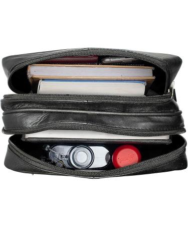 Paul Walter Genuine Leather Black Crossbody Shoulder Bag - Unisex Travel Kit Handbag - Buy Online on GoSupps.com