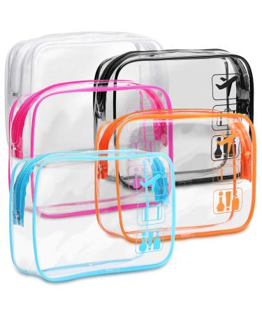 TSA Approved Toiletry Bag - F-color 5 Pack Clear Toiletry Bags - Quart Size Travel Bag, Clear Cosmetic Makeup Bags for Women Men, Carry on Airport Airline Compliant Bag, Black, White, Blue, Orange, Rose Red 1-5 Pack,Black,White,Blue,Orange,Rose Red