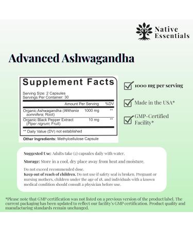 Native Essentials Ashwagandha 1000mg - Balance Energy Focus Support - Buy Online on GoSupps.com