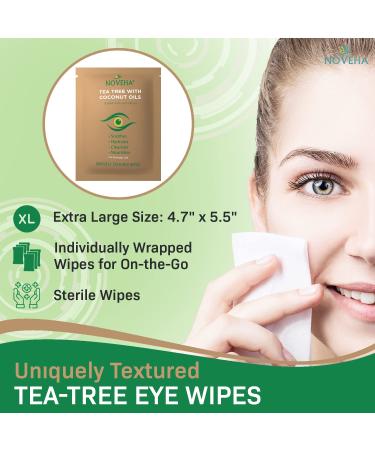 Noveha Tea Tree & Coconut Oil Eyelid & Lash Wipes | Demodex Blepharitis Relief | Box of 60 Individually Wrapped Wipes with Aloe Vera | Natural Makeup Remover & Eye Cleanser - Buy Online on GoSupps.com