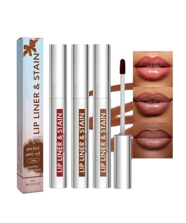 Lot de 3 Crayons L vres Peel Off Teinture L vres Effet Tatouage Longue Tenue Waterproof & Sans Transfert Fini Mat Naturel Couleurs Nude Reddish Brown Coffee Cocoa 01