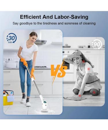 Electric Spin Scrubber Cordless Cleaning Brush with 8 Replaceable Brush Heads and Adjust Extension Handle LED Light Real-time Power Display 3 Speeds IPX7 Waterproof Shower Scrubber - Buy Online on GoSupps.com