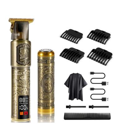 Beard Trimmer Men Professional Hair Clippers for Men with 1.6" LCD Display Cordless Rechargeable Hair Trimmer Shaver Set for Barbers and Home USB Zero Gapped T Blade Hair Cutting Kit Gift for Men Gold