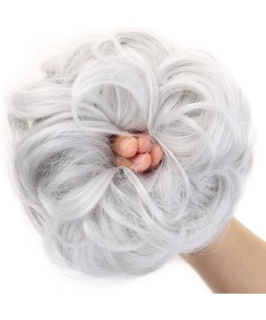 JJstar 2PCS Messy Bun Hair Pieces in Silver Grey - High Heat Resistant Synthetic Fiber Scrunchies for Women and Girls - Buy Online on GoSupps.com