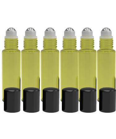 6 Pack - Empty Roll on Glass Bottles Stainless Steel Roller 10ml Refillable Color Roll On for Fragrance Essential Oil - Metal Chrome Roller Ball - 10 ml 1/3 oz - Yellow Color