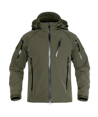 TACVASEN Men's Special Ops Tactical Jacket Water-Resistant Softshell Hiking Detachable Hoodie Fleece Jacket X-Large Green