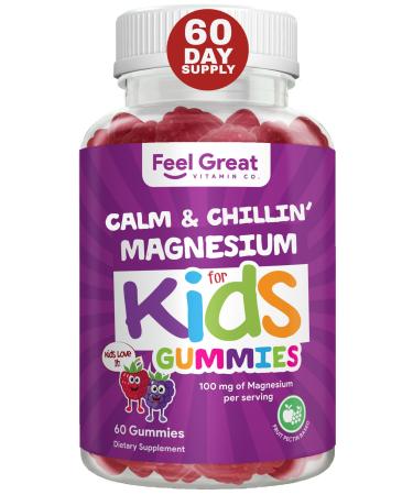 Feel Great Kids Calm Magnesium Gummies - Magnesium Supplement for Children - Magnesium Citrate Gummies - 60 Count Kids Magnesium 60