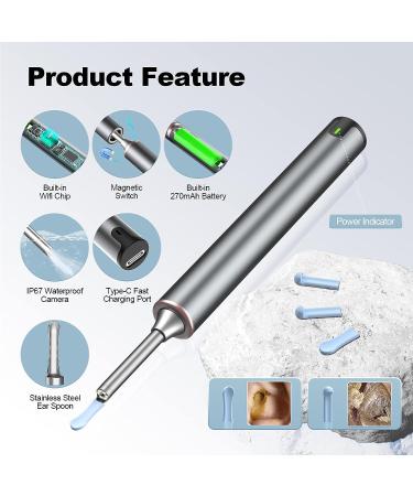 Nisheng Ear Wax Removal Kit with Camera and Light - 1296P Ear Cleaning Tool for iOS & Android - Includes Nail Clippers and Wax Remover - Grey - Buy Online on GoSupps.com