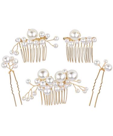Wedding Hair Combs for Brides  Gold Bridal Hair Pins Clips for Bridesmaids Womem Girls  Wedding Hair Styling Accessories(Set of 5pcs) from XieNie