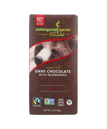 Endangered Species Chocolate Tart Raspberries + Dark Chocolate Bar 72% Cocoa 3 oz (85 g)