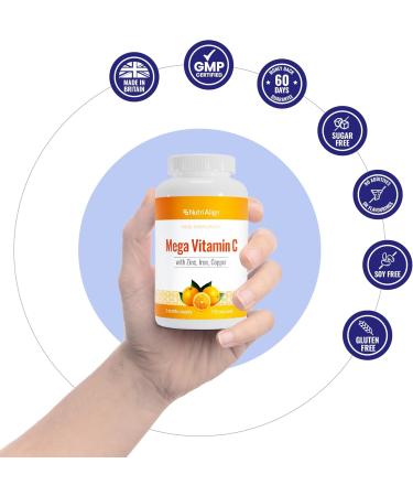 Nutri-Align Mega Vitamin C | 120 High Strength Vitamin C 1000mg Capsules - VIT C and Zinc Iron & Copper Supplement | VIT C Supplements | Gluten & Sugar Free | Powerful Antioxidant 120 Count (Pack of 1) - Buy Online on GoSupps.com