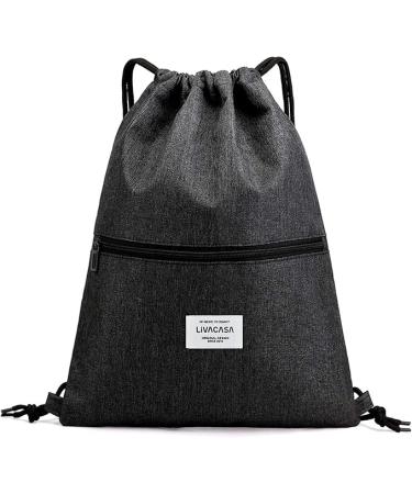 LIVACASA Gym Bag with Zip Inner Pocket Sports Bag Waterproof Hipster Bag Side Pocket Gym Bag Lined Backpack with Adjustable Drawstring Gym Bag for Men and Women - Black