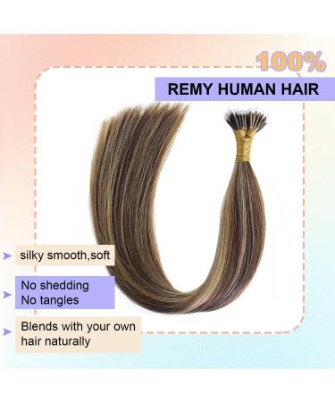 KOCONI 18 Brown Blonde Ombre Nano Ring Human Hair Extensions - Double Drawn Remy Hair, 50g - P4/27 - Buy Online on GoSupps.com