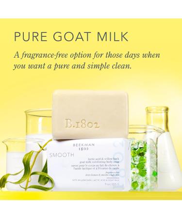 Beekman 1802 Goat Milk Scrub Bar Soap - Smooth Lactic Acid & Willow Bark Fragrance Free 9 oz - Ideal for Sensitive Skin Cruelty Free - Buy Online on GoSupps.com