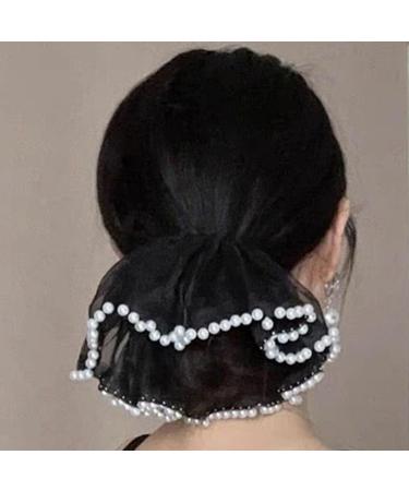 Accglory Extra Large Hair Scrunchies Studed with Pearls for Women Girls Fashion Hair Scrunchy Ties Big Hair Accessories for all hair styles (Black) - Buy Online on GoSupps.com