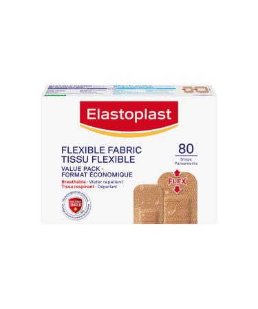 Elastoplast Flexible Fabric Bandages Value Pack | 80 Strips beige | Extra Flexible | Adapts to all your movements | Strong Adhesion | Breathable Material | Water-repellent | Bacteria Shield