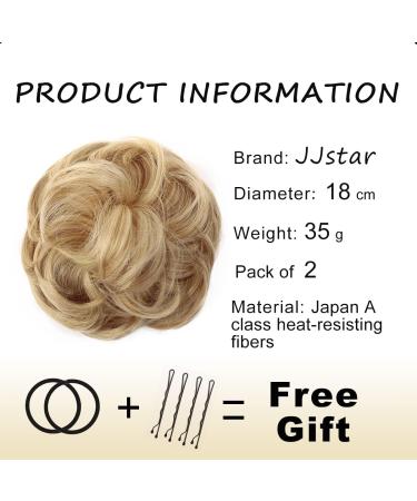 JJstar 2PCS Curly Fake Hair Buns - High Heat Resistant Synthetic Fiber Scrunchies for Women, Light Honey Blonde - Buy Online on GoSupps.com