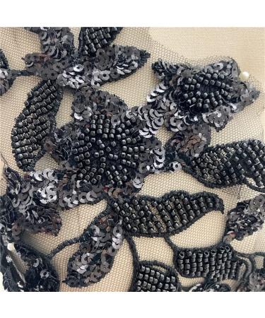 Beaded Flower Patches Sequin Applique Lace Trim - Black 17 * 5.5 - DIY Wedding Dress Sewing Motif - Buy Online on GoSupps.com