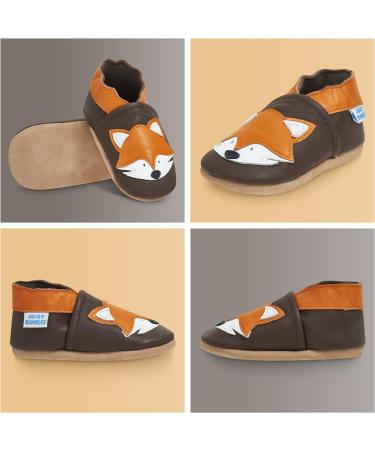 Soft Sole Leather Baby Shoes for Boys and Girls | Brown Fox Design | Size 0-6 Months - Buy Online on GoSupps.com