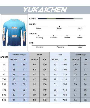 Yukaichen Men's Long-Sleeved Rashguard - Quick-Dry Breathable Swim Shirt in Color Gradient Blue for Surfing Fishing and Hiking - Buy Online on GoSupps.com